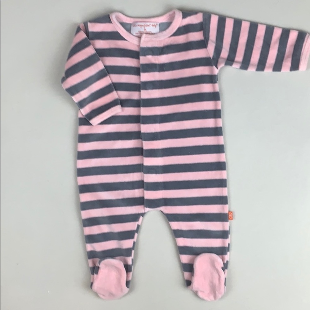 Magnetic Me Pink and Grey Velour Footie